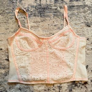 Free People Pink and Cream Eyelet Bustier Top